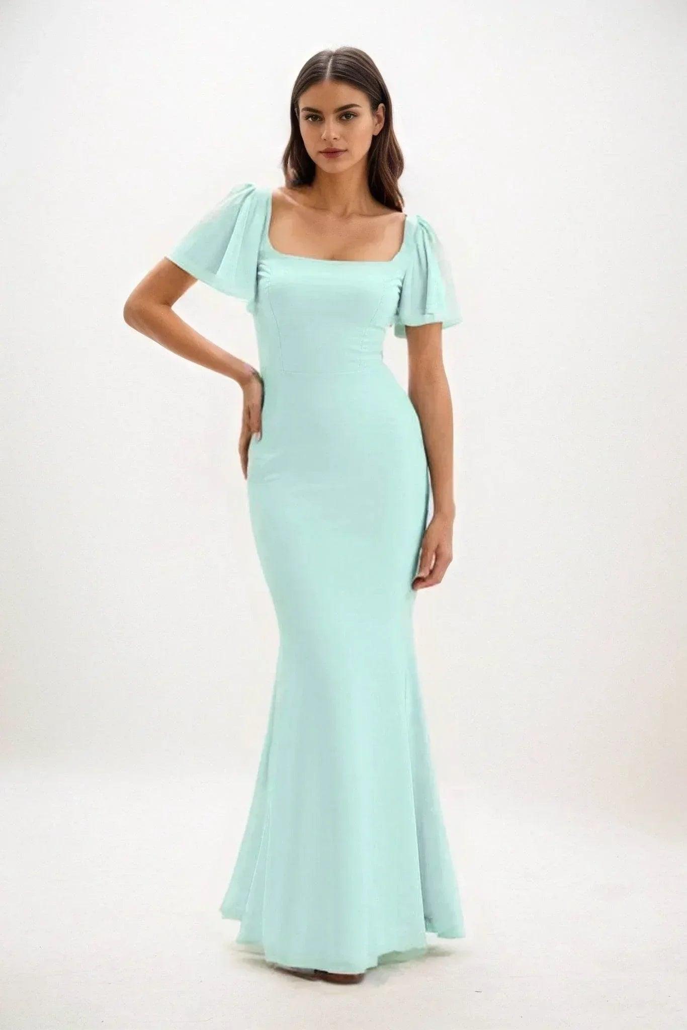 Sheath-Column Maxi Chiffon Dress CB0813CS - Glacier - COCOMELODY